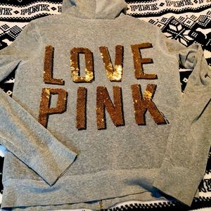 VS PINK FAUX FUR LINED BLING FULL ZIP